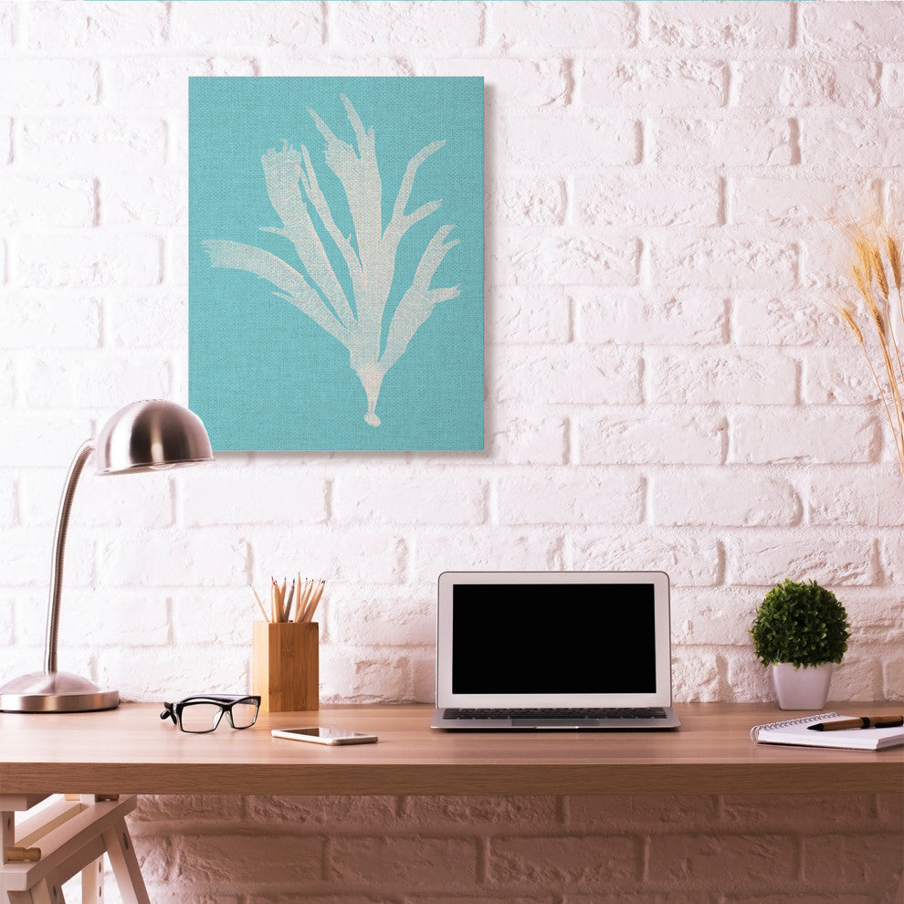 Coral Seaweed Cyan White Beach Design, 30"x40", Canvas Art