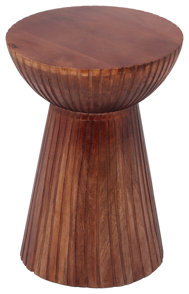 GDF Studio 21"H Drum-Shaped Mango Wood Round End Table, Honey