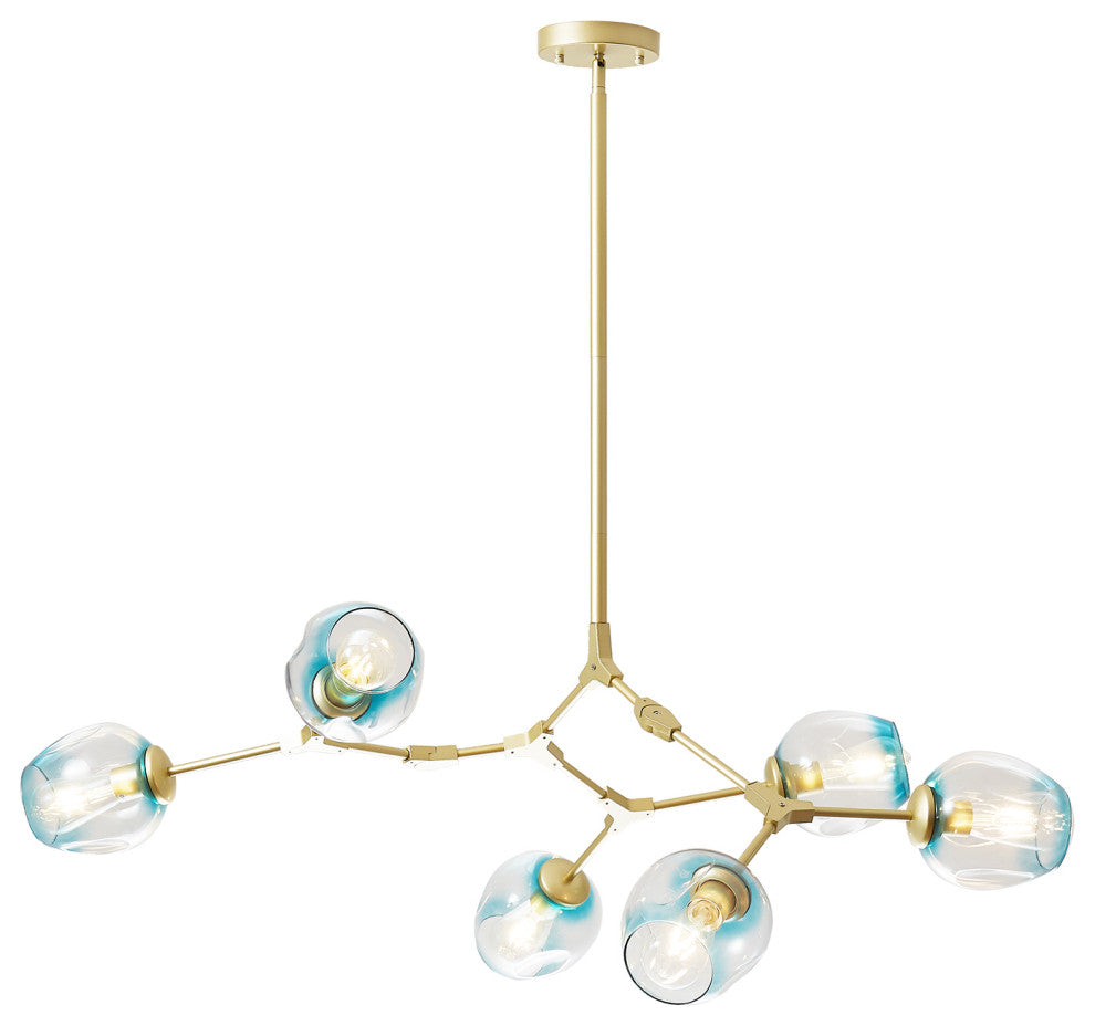 8-Light Adjustable Colorful Glass Shades Chandelier Pendant,Clear Glass Shades, Blue, 6light