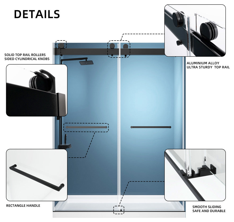 60"/72" W x 79" H Double Sliding Frameless Shower Door, Matte Black;, 60" X 79";