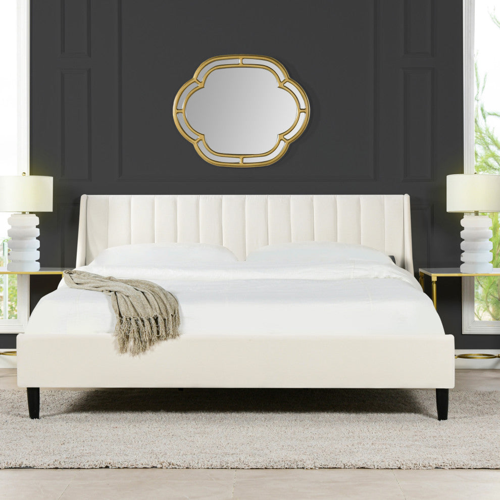 Jennifer Taylor Home Aspen Channel Tufted Headboard Platform Bed, Cloud White Performance Velvet, King