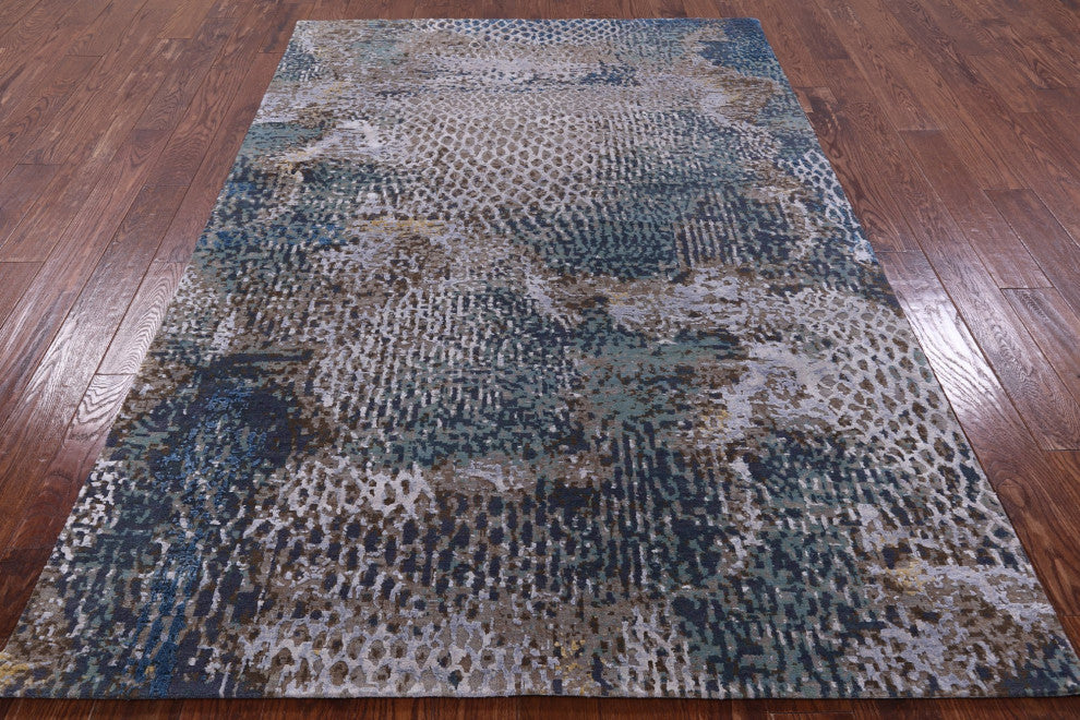 Modern Animal Print Design Handmade Wool and Silk Rug 5' 6" X 8' 3" Q8699