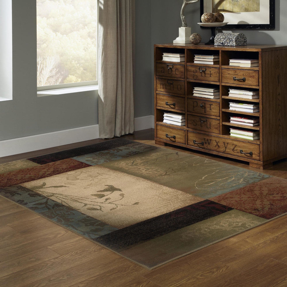 Harrison Geometric Beige and Green Rug, 10'x13'
