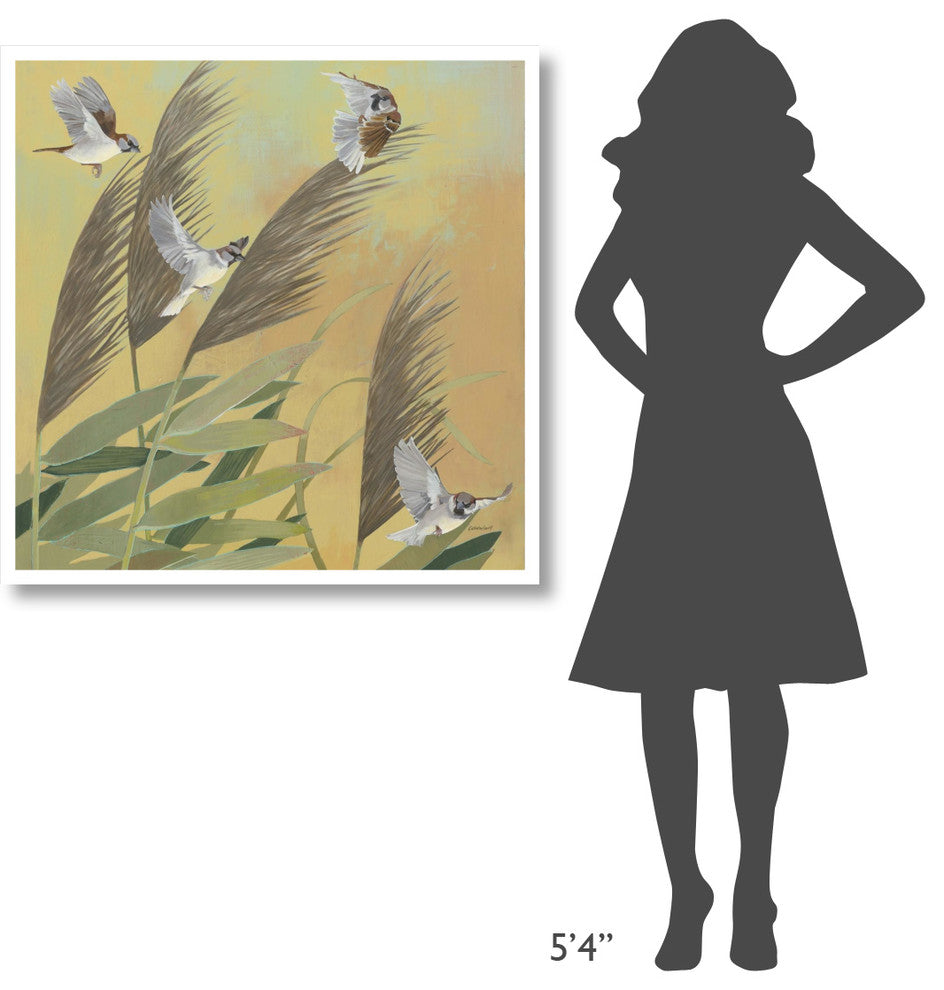 "Sparrows and Phragmates Sq" Digital Paper Print by Kathrine Lovell, 38"x38"