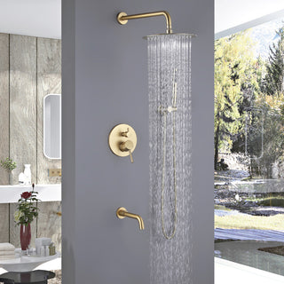 Tub Shower Faucet Set Complete Rain Shower System with Tub Spout, Brushed Gold