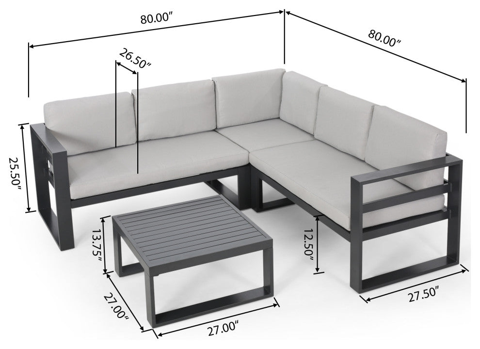 Queena Outdoor Aluminum Sofa Sectional With Coffee Table