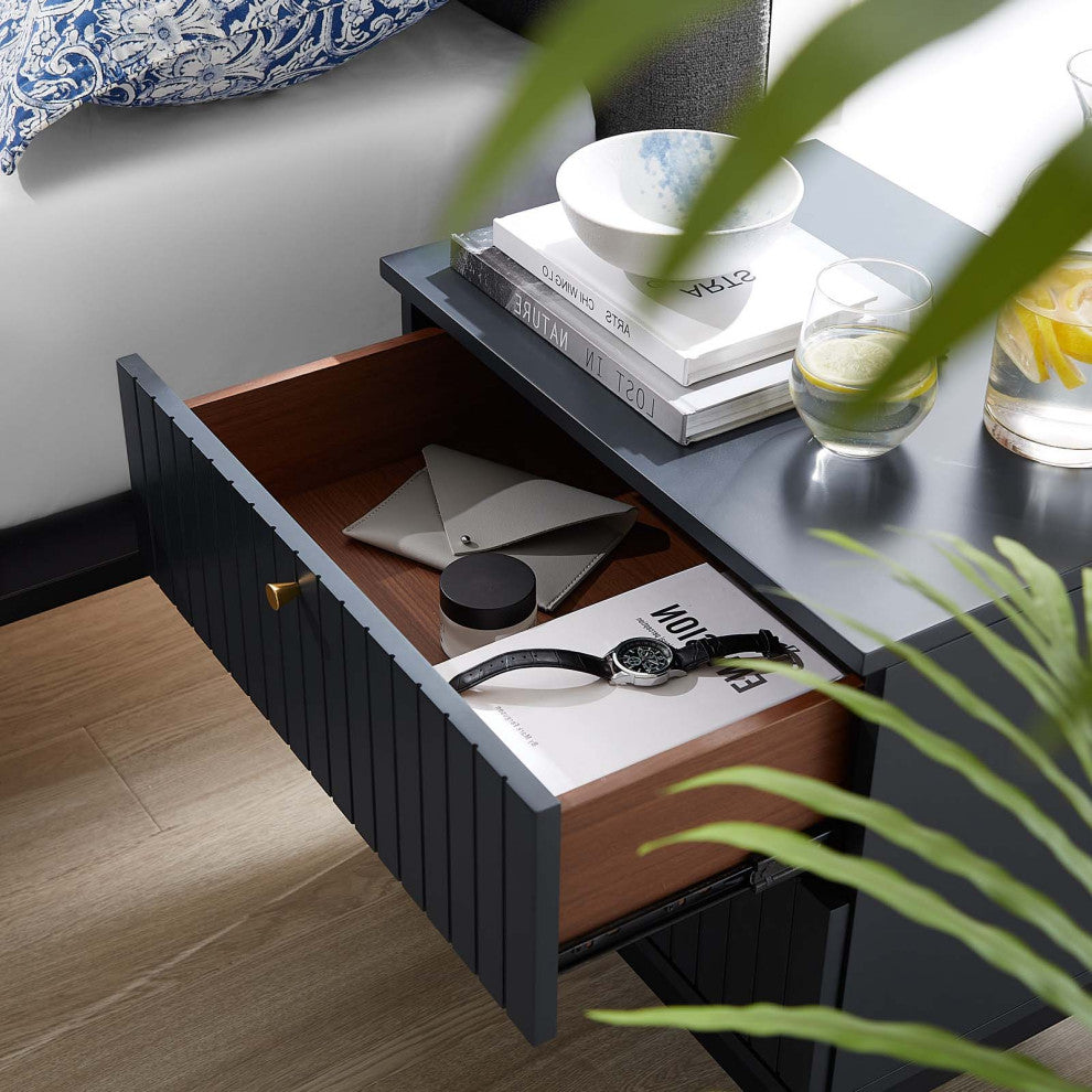 Nightstand Side End Table, Blue, Wood, Modern, Mid Century Living Guest Suite