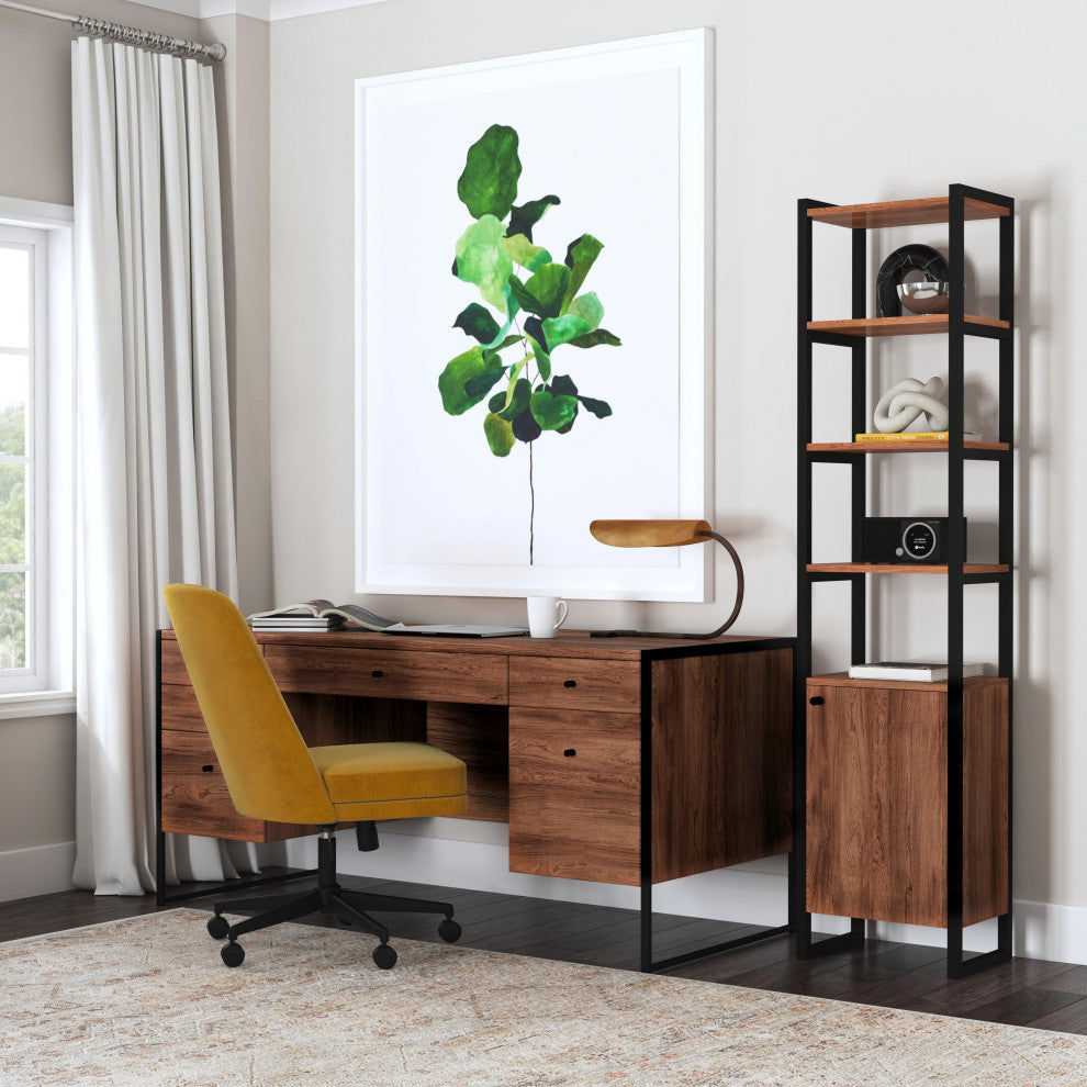Drake 2 Drawer Iron and Wood Writing Desk