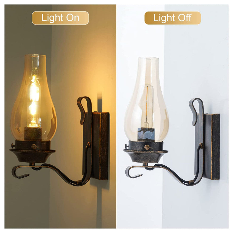 Farmhouse Vintage Wall Lantern Rust Industrial Glass Wall Lamp