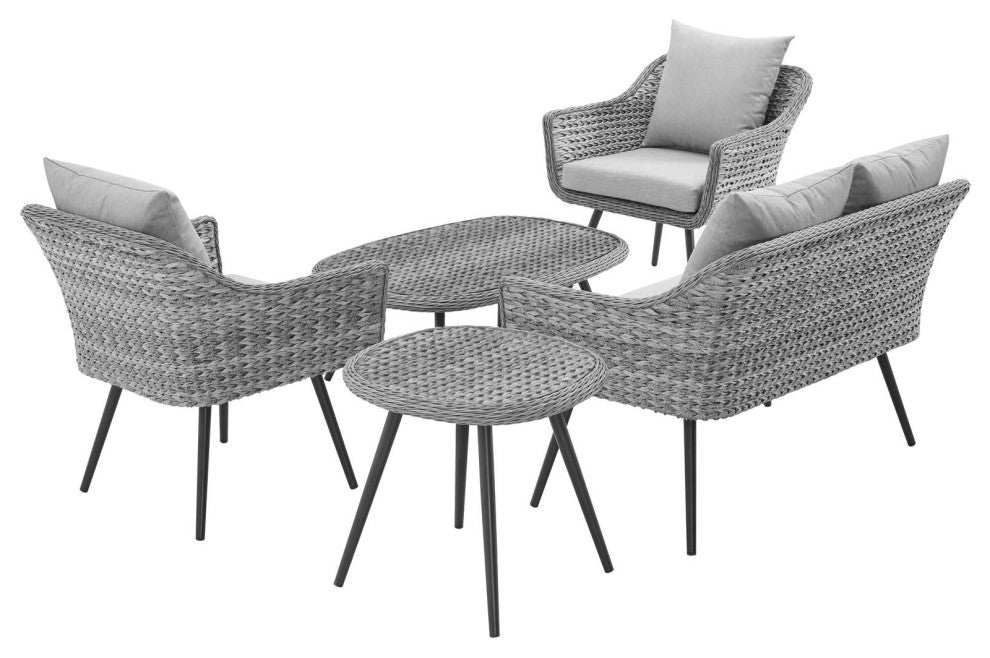Endeavor 5Pc Outdoor Patio Loveseat Armchair Coffee Table Set EEI3178GRYGRYSET