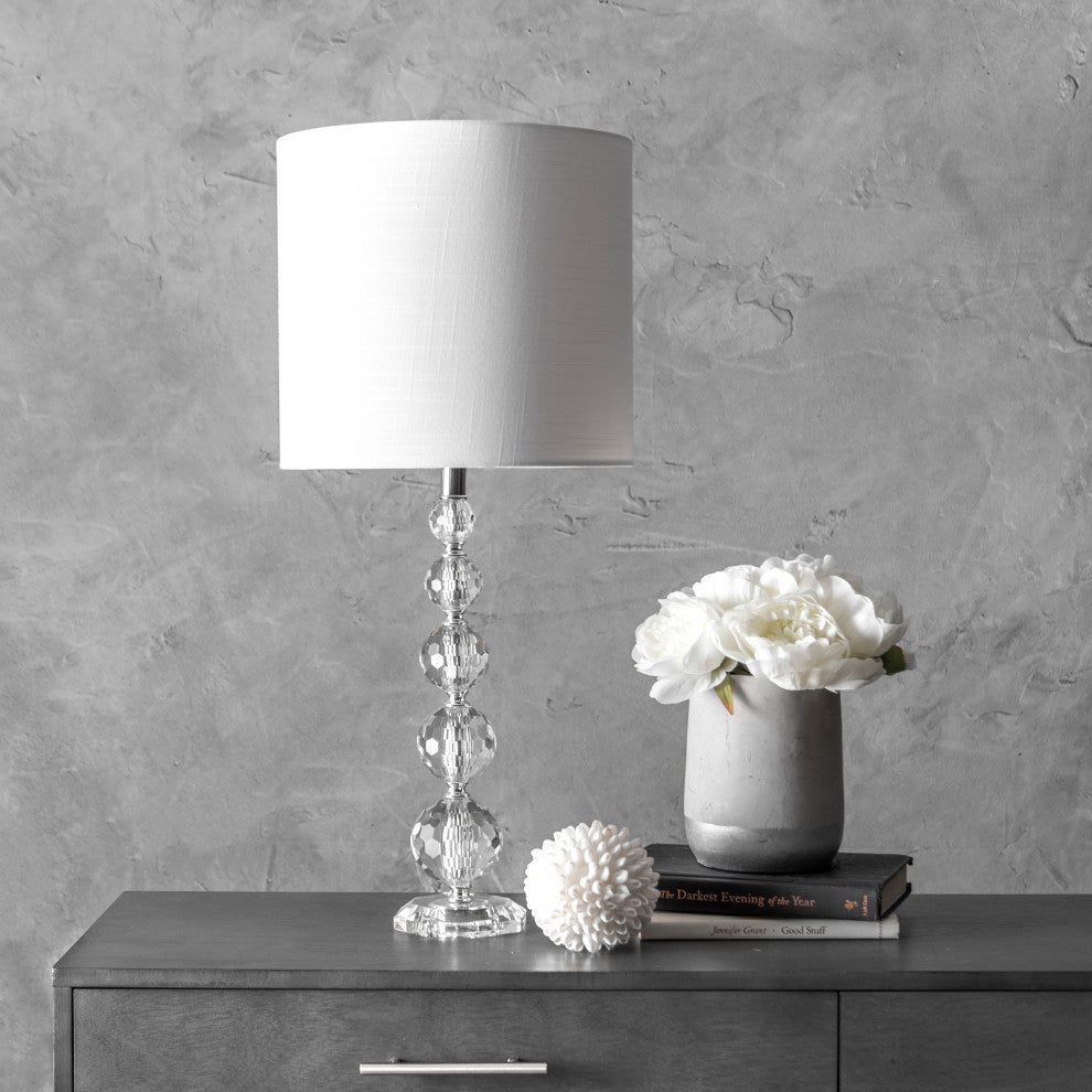 Nuloom 27" Crystal Rain Drops Linen Shade Clear, 3-Way Switch Table Lamp