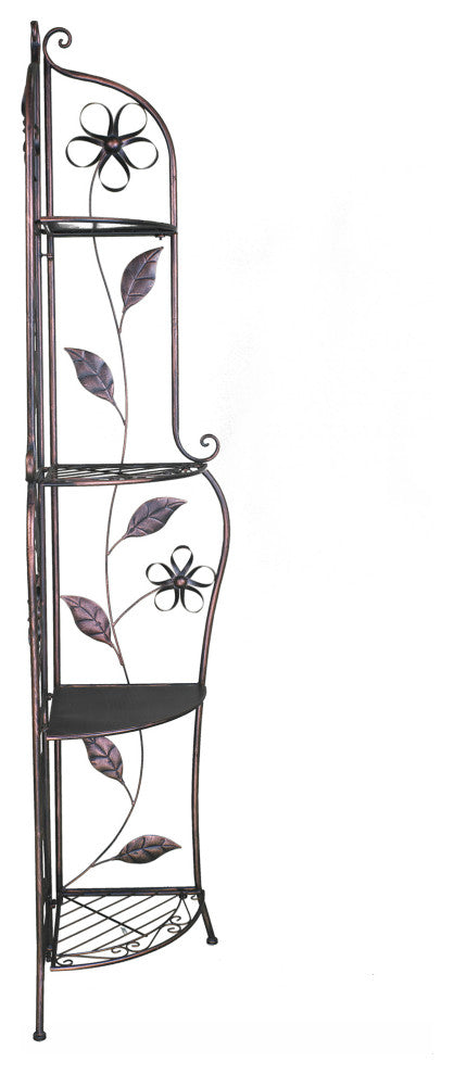 HomeRoots 16" X 3.5" X 67.5" Copper Steel Corner Bakers Rack With Shelves