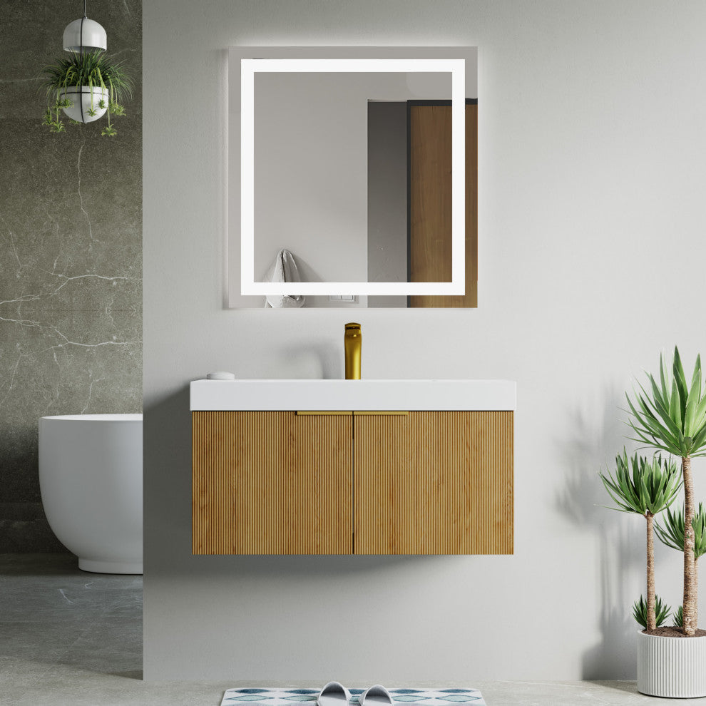 Pershing 36" Single Vanity Set, Oak Natural, Resin Basin