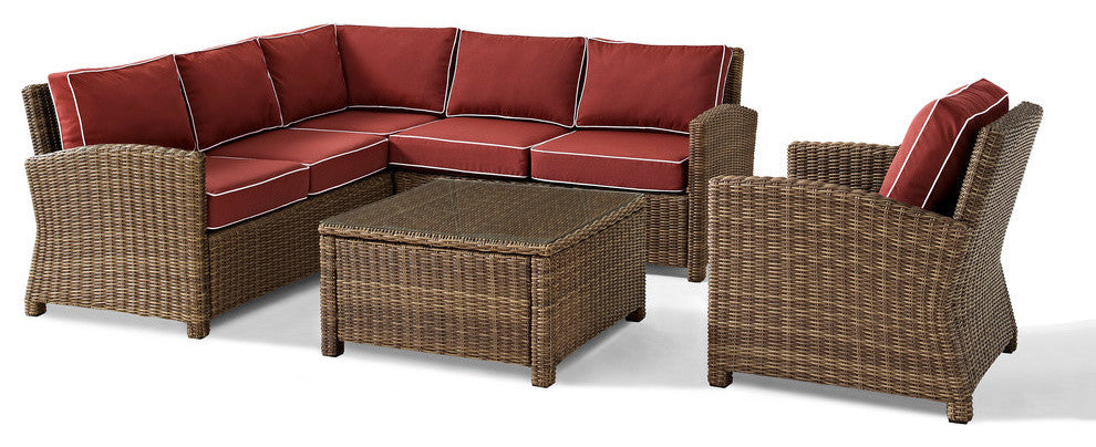 Bradenton 5-Piece Outdoor Wicker Seating Set With Sangria Cushions