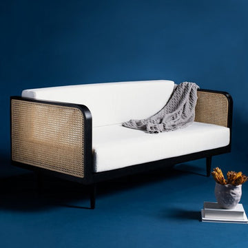 Safavieh Couture Helena French Cane Daybed, Black/Natural