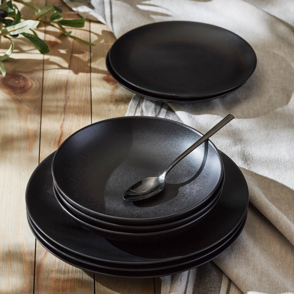 Porto by Stone Lain Semplice Stoneware Dinnerware Set, Black Matte, 12-Piece