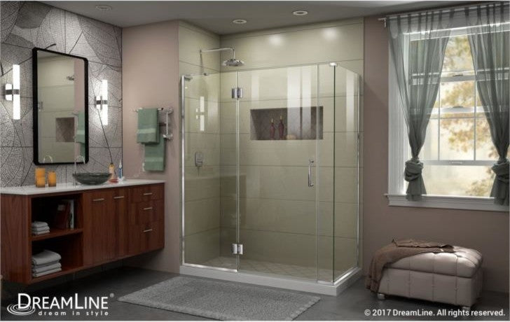 Unidoor-X Shower Enclosure, Left-Wall Bracket, Chrome, 57"x30.38"