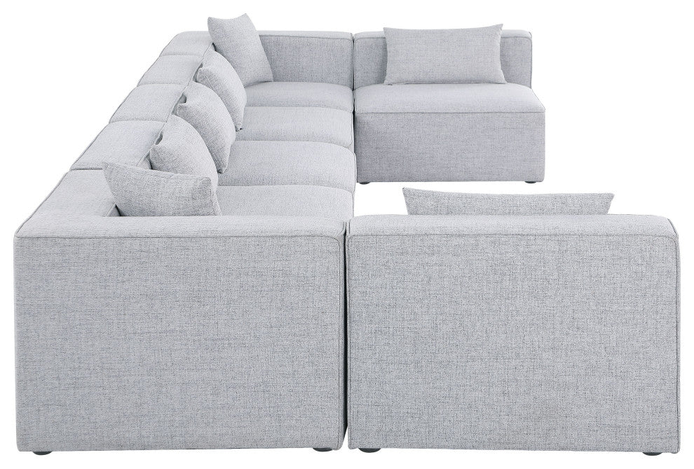 Cube Upholstered Modular Sectional, Gray, 7-Piece: 5 Armless Chair, 2 Corner Chair, Linen Texured Fabric