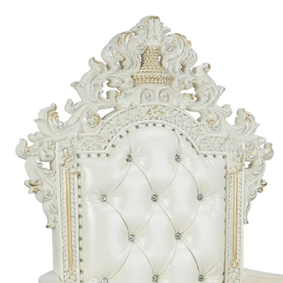 Benzara BM275675 Classic Vegan Leather Royal Armchair, Acrylic Diamond, White