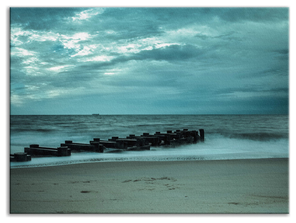Blue Morning at Rehoboth Coastal Landscape Photo Canvas Wall Art Print, 12" X 16"