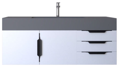 CastelloUSA Amazon 48" Wall Mounted Vanity Set, White, Gray Top, Black Handles