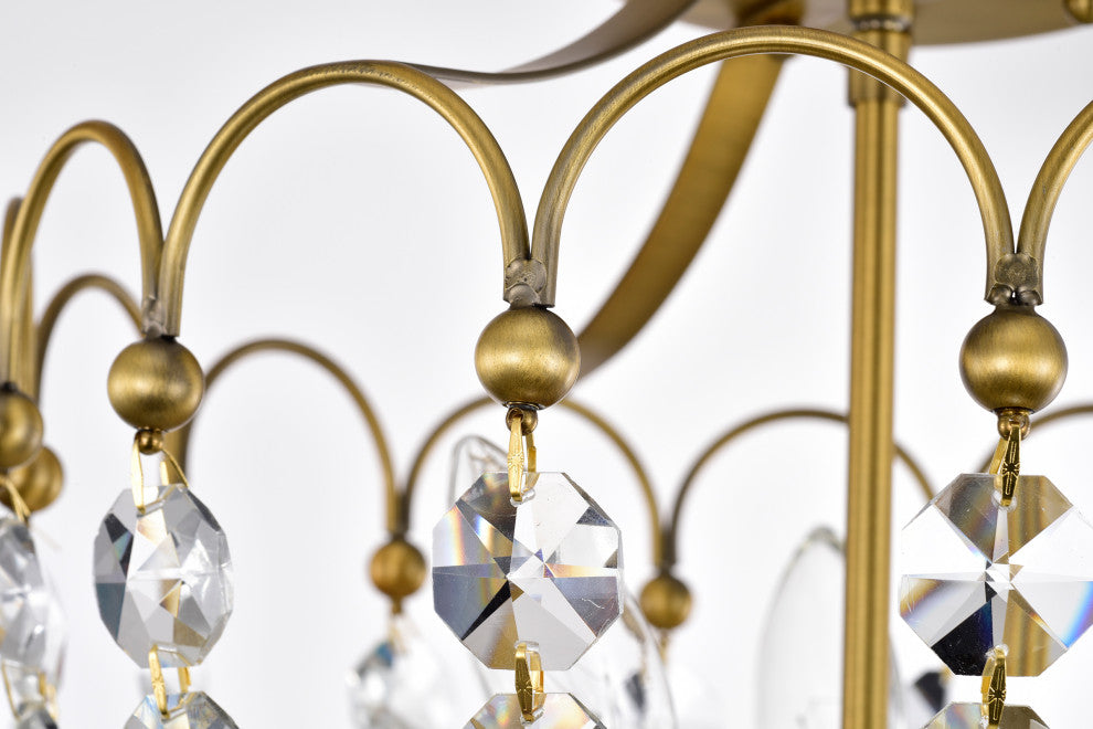 3-Light Vintage Brass Semi Flush Mount With Crystals