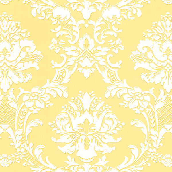 Traditional Damask Wallpaper, Yellow, Bolt