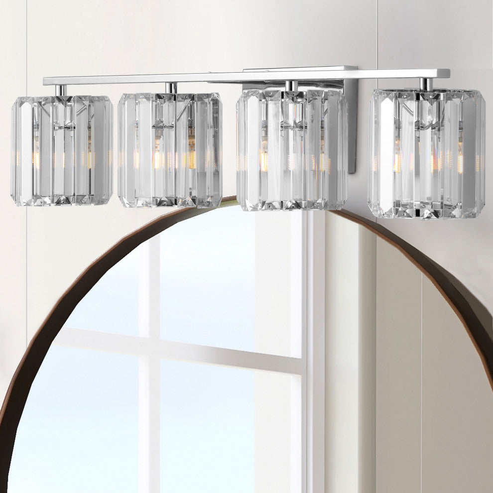 Coco Prism Vintage Metal/Glass Glam LED Vanity Light, Width: 29.75"