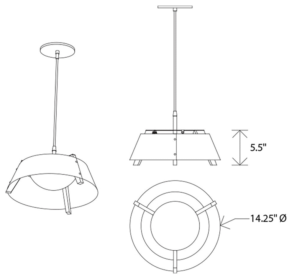 Casia 14" LED Pendant, Black Exterior, White Interior, Dark Stained Walnut, 3500k