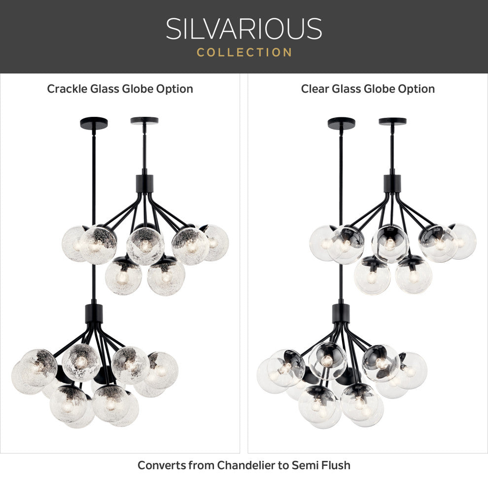 Silvarious 16.5" 3 Light Convertible Pendant, Black, Clear Glass
