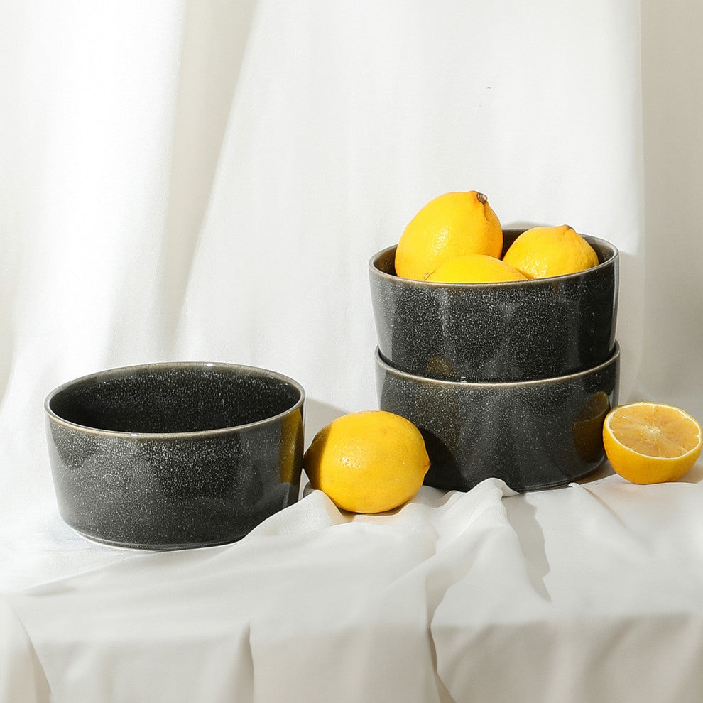 Stone Lain Eden Stoneware Cereal Bowl Set of 4, Charcoal Grey