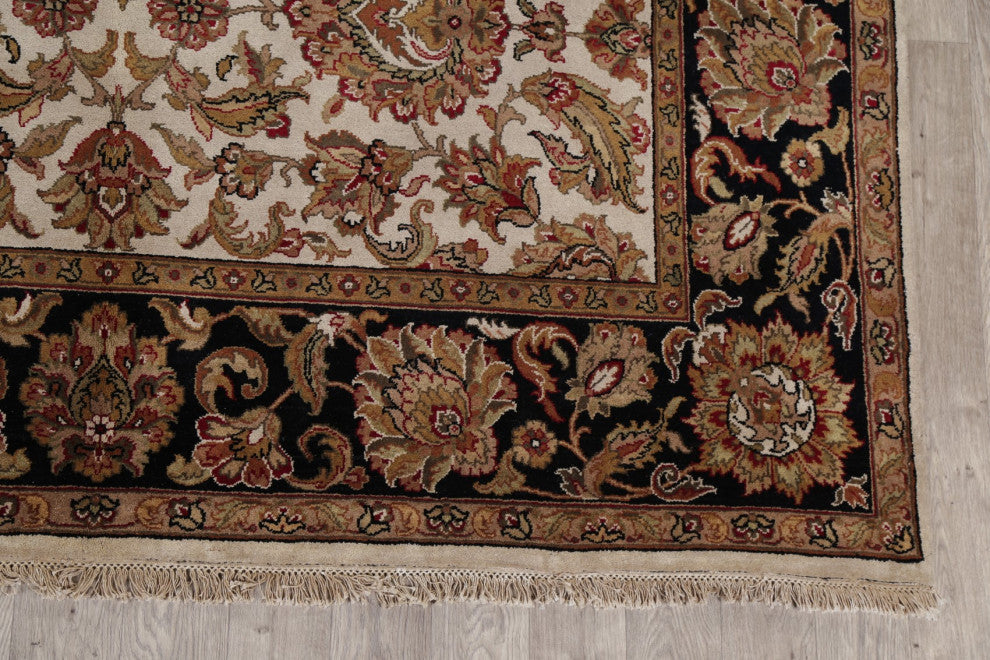 All-Over Oriental Agra Traditional Bordered Hand-Knotted Area Rug, Beige, 8x10