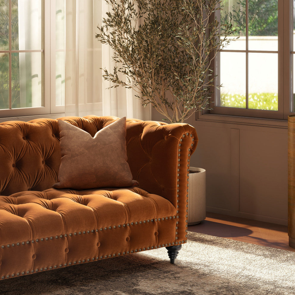 Alto 88" Tufted Chesterfield Sofa, Burnt Orange Performance Velvet