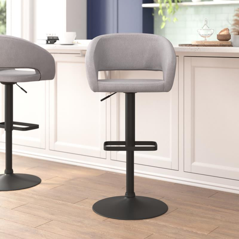 Erik Contemporary Vinyl Adjustable Height Barstool with Rounded Mid-Back, Gray F