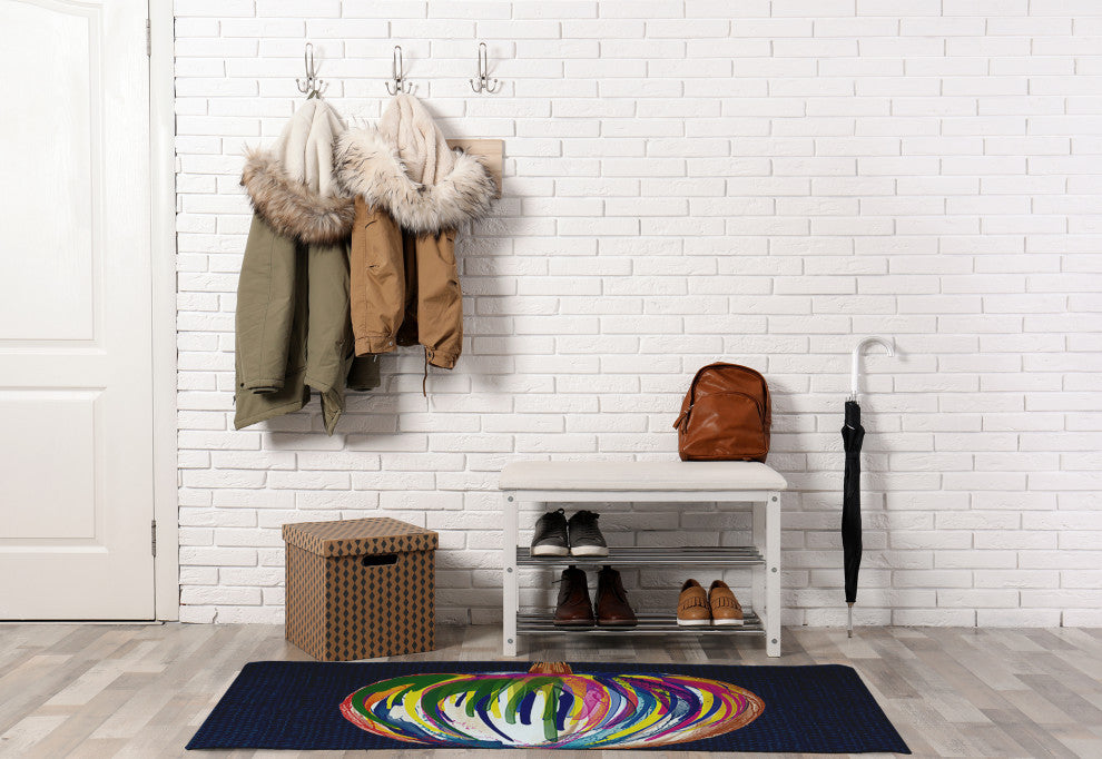 Colorful Pumpkin Fall Design Chenille Area Rug, Navy, 3'x5'