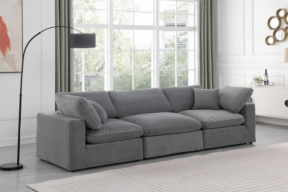 Comfy Upholstered Modular Sofa, Grey, 3-Piece: 1 Armless Chair, 2 Corner Chair, Velvet