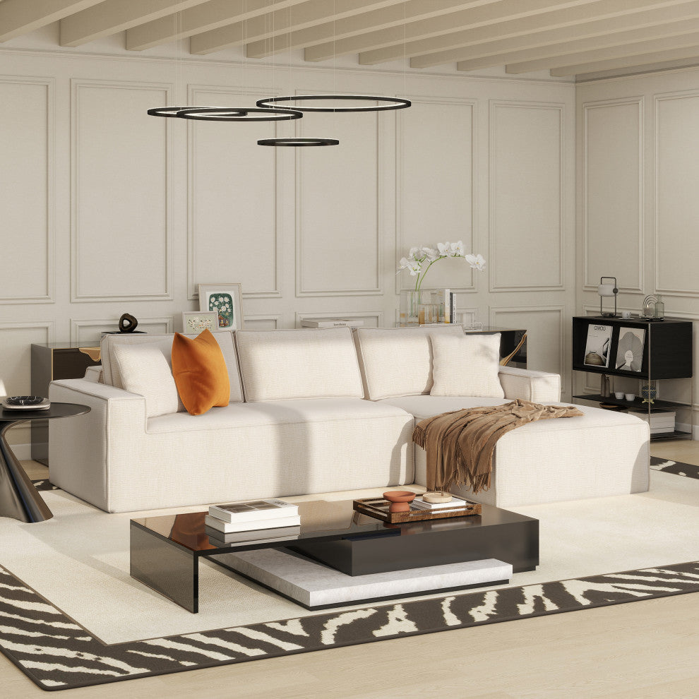 Brenley 110.5" L-Shaped Sofa-in-a-Box Sectional, Beige, Right-Arm Facing