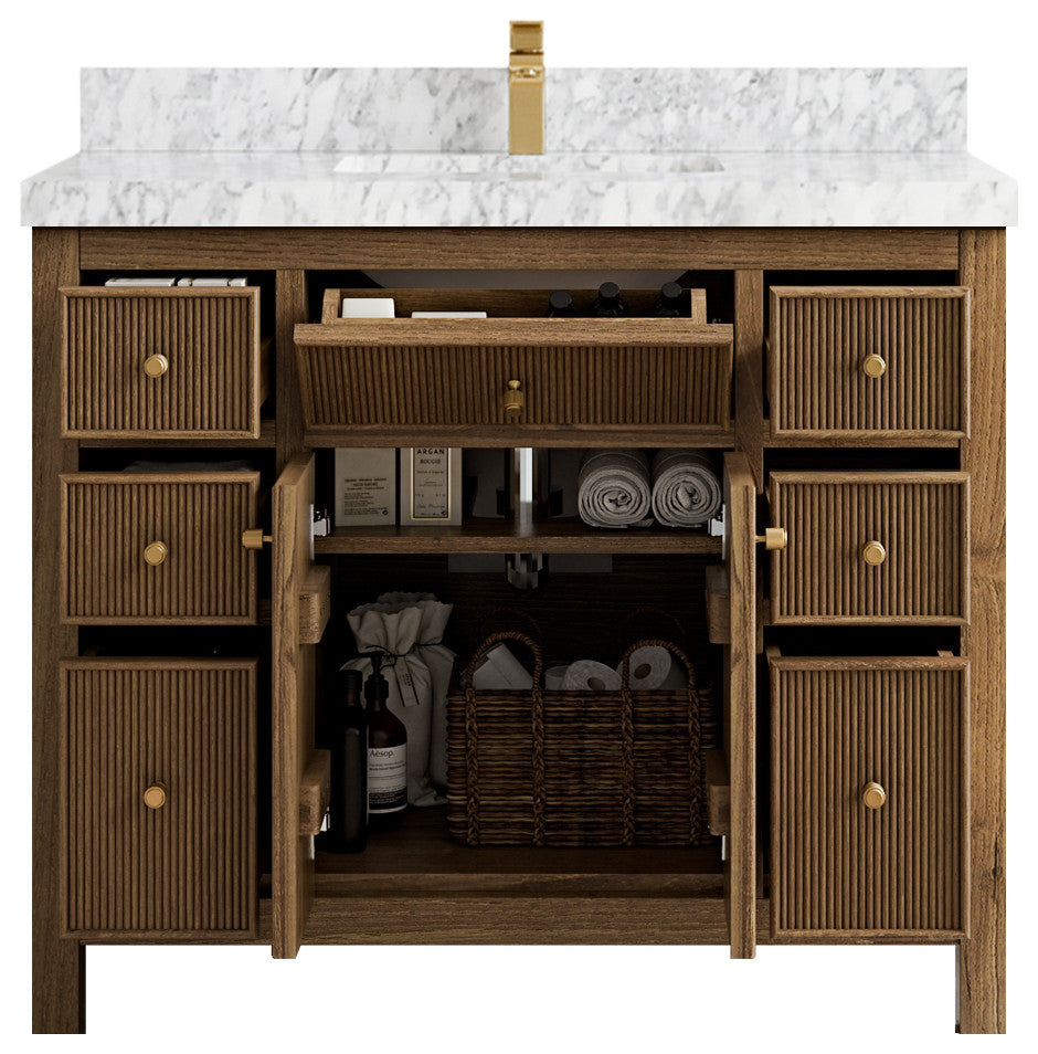 Sonoma Teak 42 Single Sink Bath Vanity in Dark Natural with 2" Carrara Marble