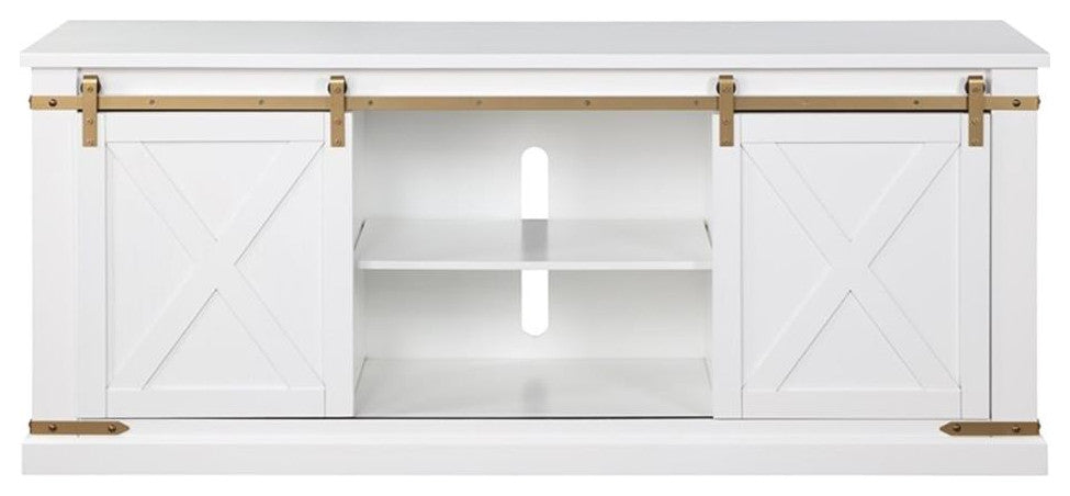 Furniture of America Birch Wood 72" Length TV Stand in White and Gold