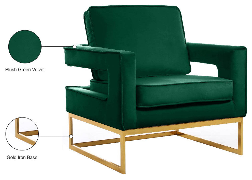 Noah Velvet Upholstered Accent Chair, Green, Gold Base