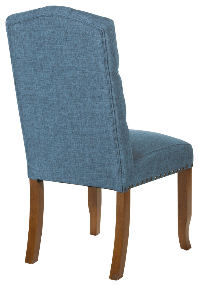 Jessica Tufted Dining Chair, Navy Fabric With Bronze Nailheads and Coffee Legs, Navy