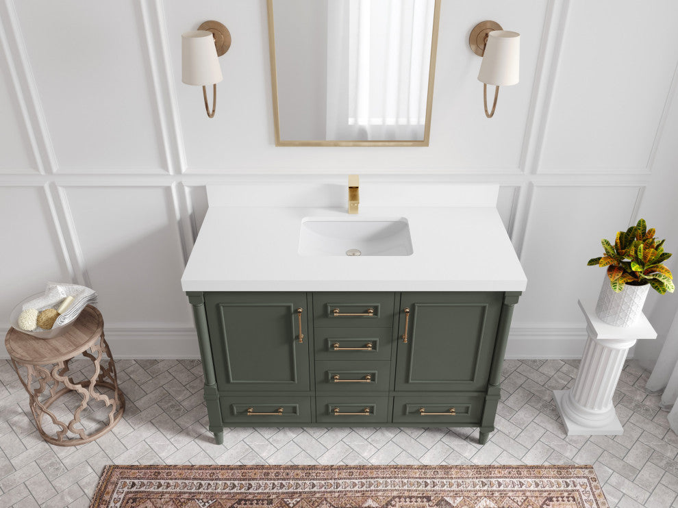 Aberdeen 48 Single Sink Bath Vanity in Pewter Green 2" White Quartz