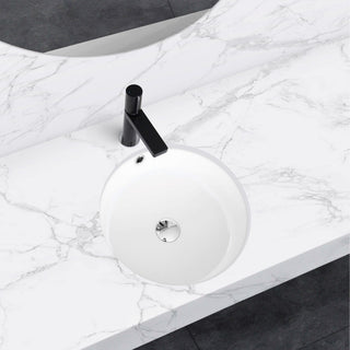 STYLISH 16" Round Undermount Ceramic Bathroom Sink With 2 Overflow Finishes