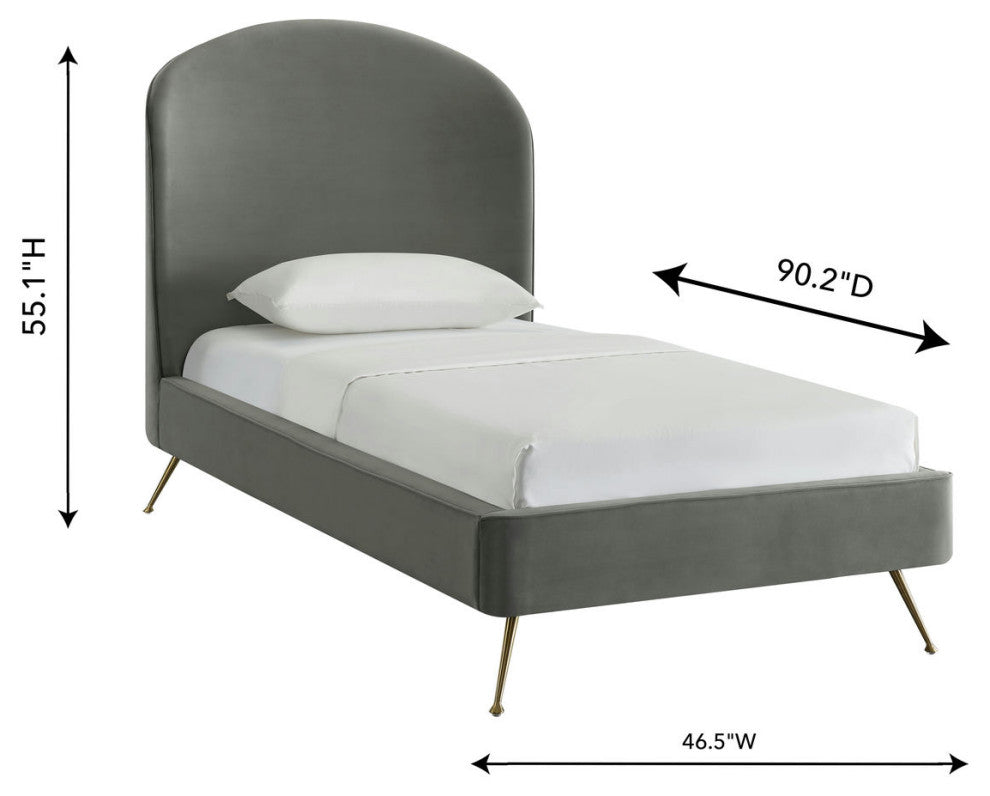 TOV Furniture Vivi Grey Velvet Bed in Twin