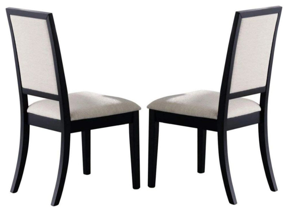Set of 2 Upholstered Dining Side Chairs Black and Cream