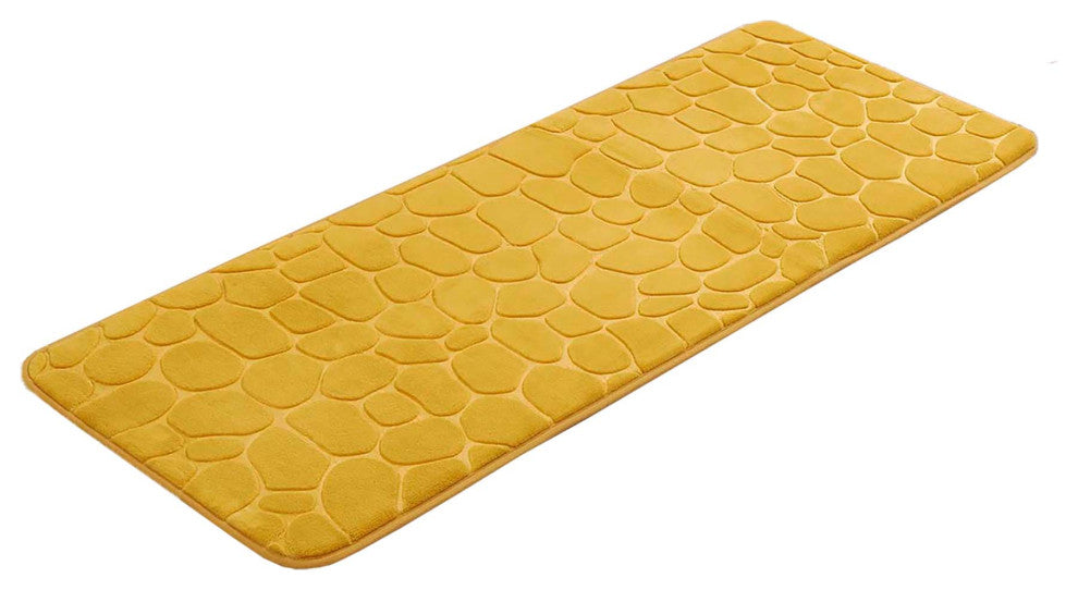 Bath Rug Memory Foam Mat 3D Pebble, Yellow Mustard, Runner Mat 48"