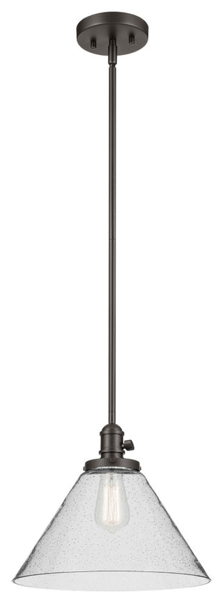Avery 11.75" 1-Light Cone Pendant With Clear Seeded Glass, Olde Bronze