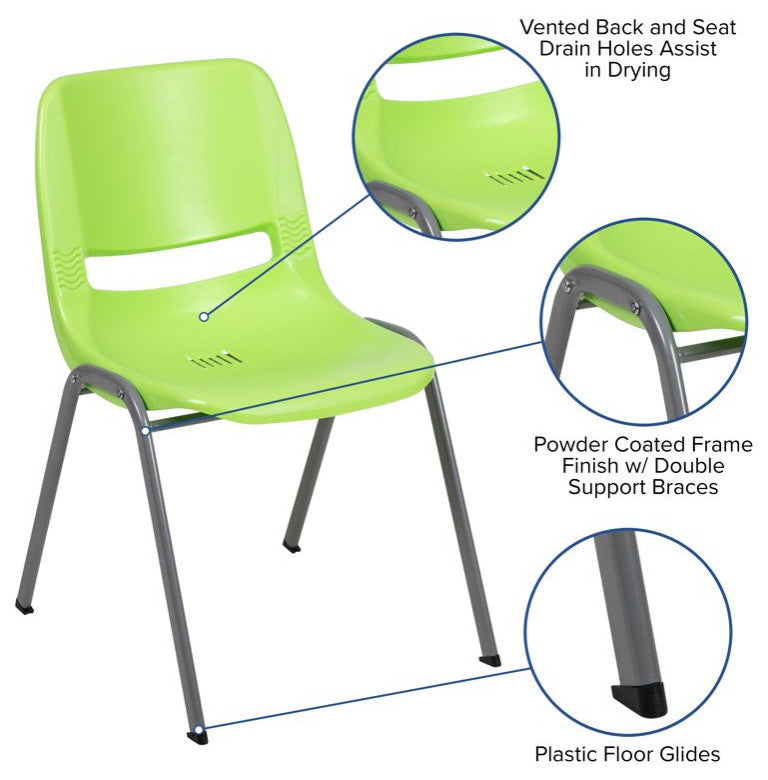 5 Pack Multipurpose Chair, Stackable Design With Plastic Seat & Back, Green