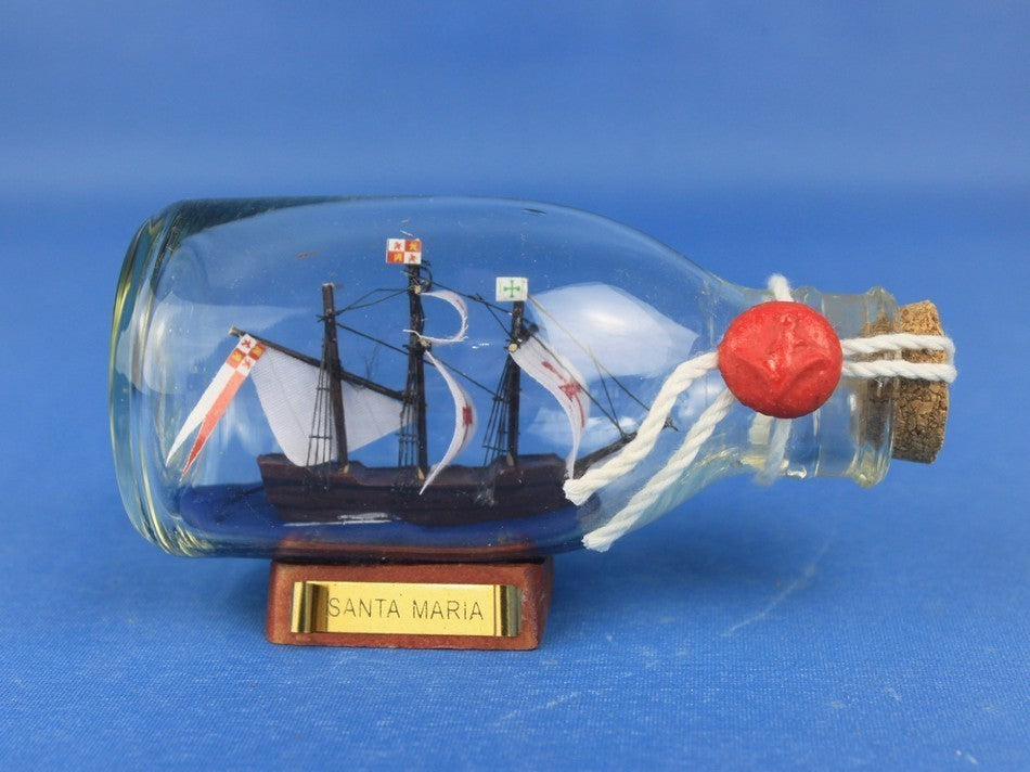 Santa Maria Model Ship in a Glass Bottle 5"