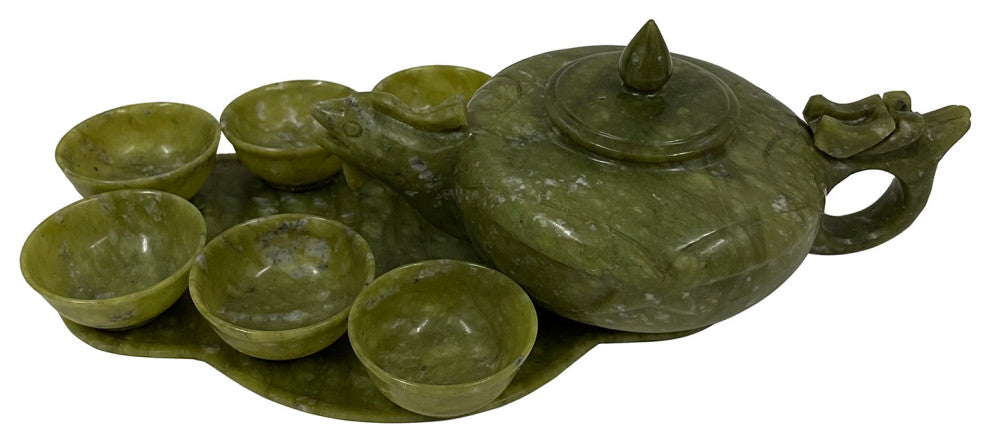 Consigned 20th Century Chinese Jade 9 pieces Tea set